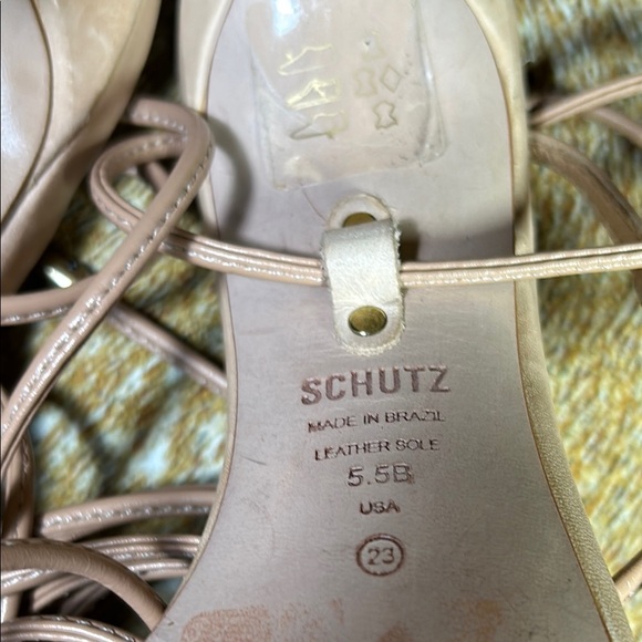 GUC SCHUTZ US 5.5B Tan Stiletto Heel Ankle Wrap Leather Stiletto Sandal Summer - Picture 10 of 15